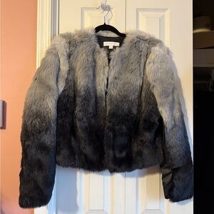 New York & Company Gray to Black faux fur with pleather accents  Jacket